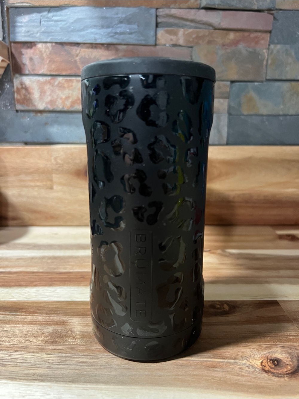 Brumate Black Leopard Slim Can Insulated Cooler